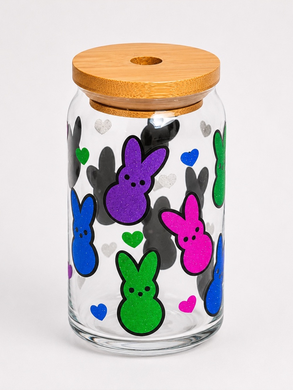 Cute Bunny Dark 16oz Libby Can Glass Tumbler with Bamboo Lid